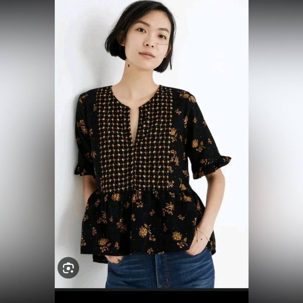Madewell Black Corduroy Acorn Foulard Top Women's Size XS